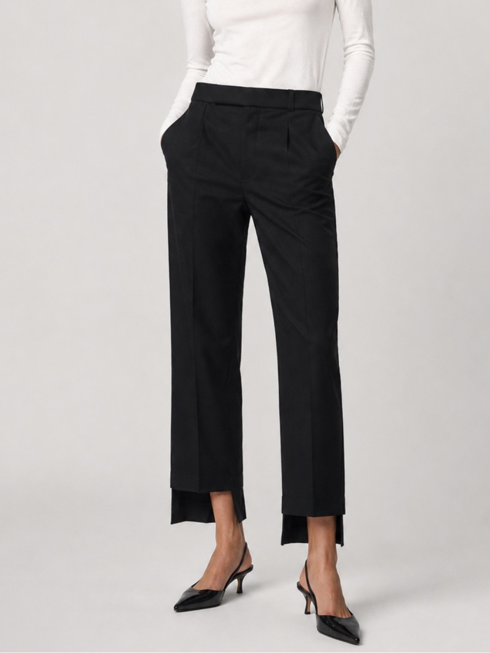 AERON Asymmetric Hem Trouser Pants in Black